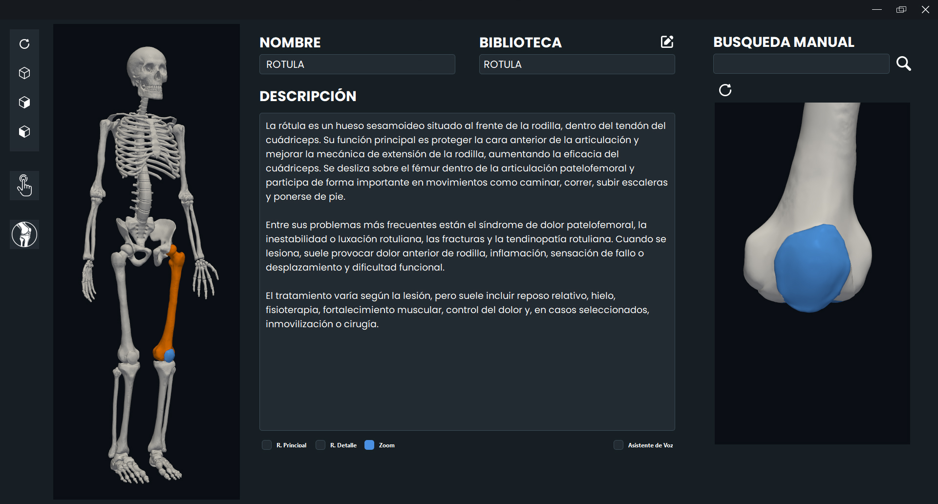 Interfaz gráfica de Fysio3D